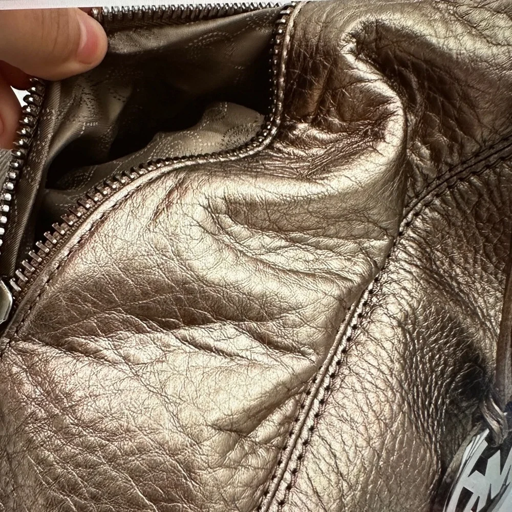 MICHAEL Michael Kors Metallic Gold Leather Hobo with Silver-Tone Hardware in GUC